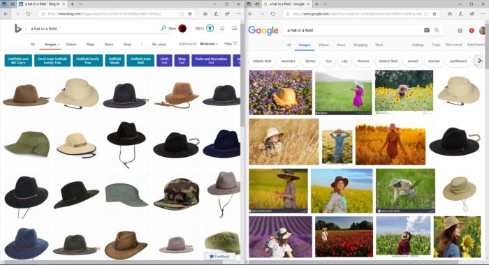 ‘벌판의 모자’를 검색했을 때의 결과는 구글의 압승이다. 